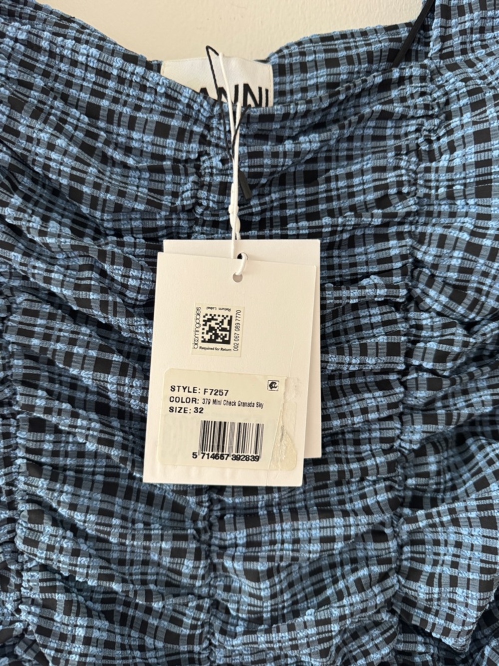GANNI Ruched Check Mini Dress 32 - Picture 4 of 7
